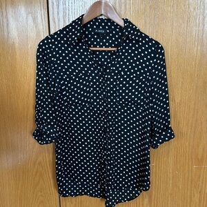 A. Byer button up blouse. Black with white polka dots. Small